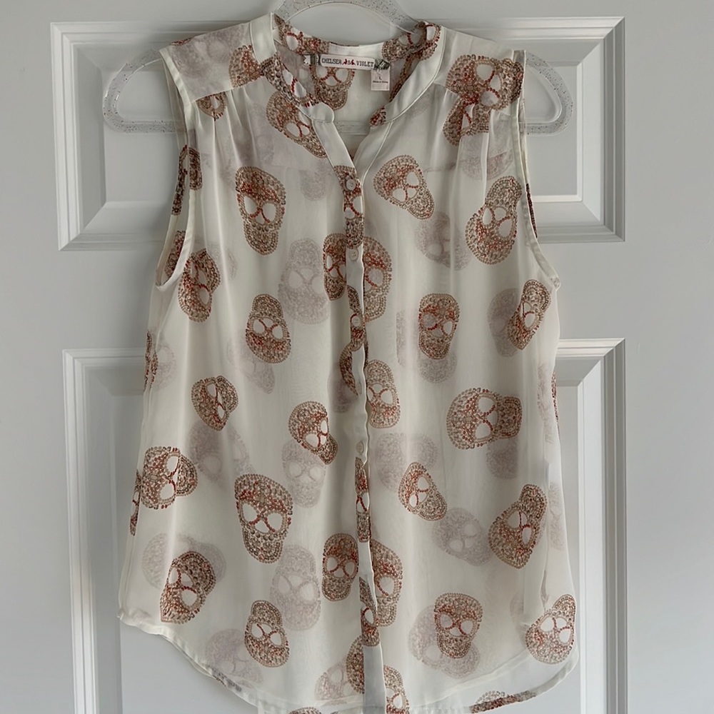 Skull print sheer tank